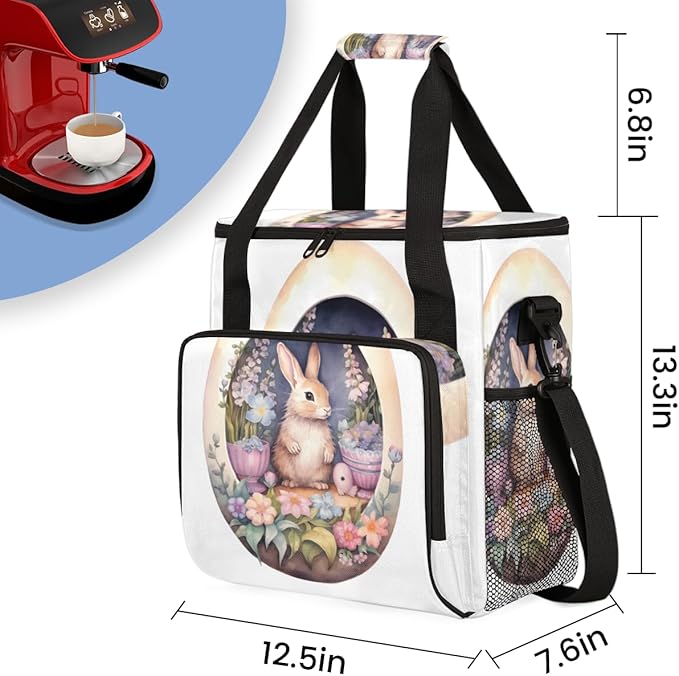 Easter Egg Coffee Maker Carrying Bag Easter Rabbit Travel Storage Bag Compatible with K-Mini or K-Mini Plus Single Serve Coffee Brewer Carrying Case with Multiple Pockets &amp Shoulder Strap