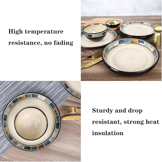 Beautiful 20-Piece Kitchen Dinnerware Set Durable Ceramic Dinner Plate Sets Checkered Pattern Plates Set &amp Dishes Set Plates Dishes Bowls Service for 4 Dishes Dessert Plates