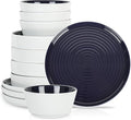 Stone Lain Elica 12-Piece Modern Dinnerware Set Stoneware Plates and Bowl Sets for 4 Navy and White