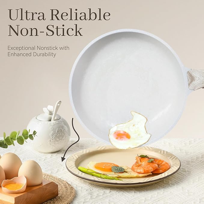 23Pcs Pots and Pans Set Non Stick Kitchen Cookware Sets Granite Induction Cookware Non Stick Cooking Set w/Frying Pans Saucepans Griddle EggPan (White)