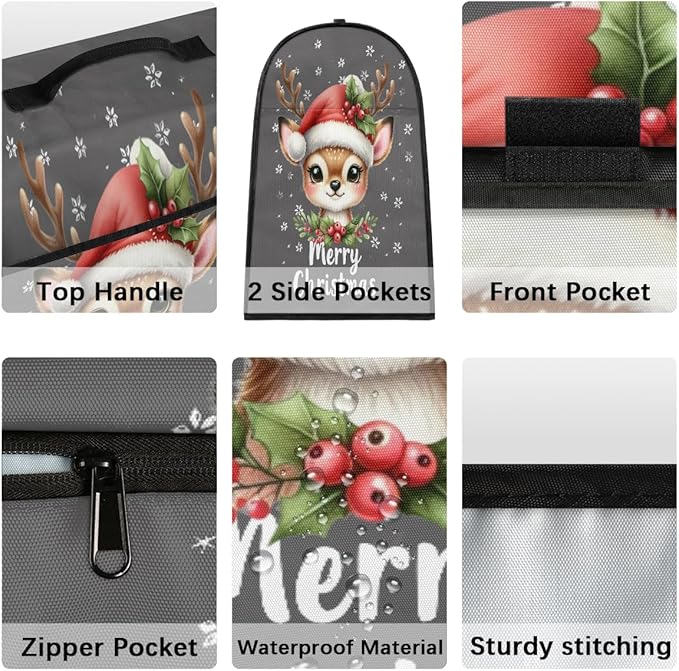 Kitchen Aid Mixer Cover Christmas Cute Deers Holly Stand Mixer Cover Compatible with 6-8 Quarts Stand Mixers Dust Covers with Zipper Pocket Foldable Washable Kitchen Aid Organizer Bag