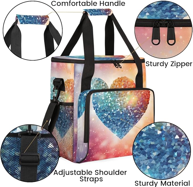 Glitter Heart Coffee Maker Carrying Bag Portable Travel Storage Tote Bag Compatible with K-Mini or K-Mini Plus Single Serve Coffee Brewer Carrying Case with Multiple Pockets &amp Shoulder Strap