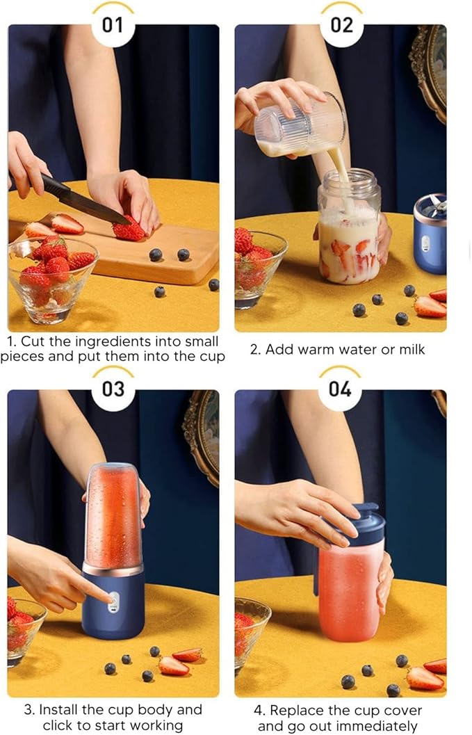 Blender Mini Juicer Mini Portable Blender 6 Blades High Speed 300ml USB Charging Juicer Cup for Travel Home Kitchen Restaurant Shop