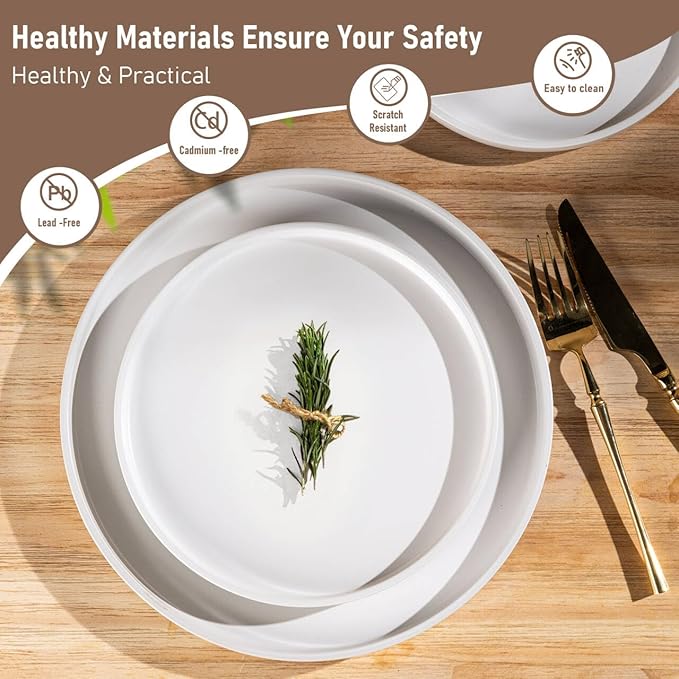 GBHOME Ceramic Dinnerware Sets for 4Stoneware Plates and Bowls SetsChip and Crack Resistant | Dishwasher &amp Microwave Safe Dishes SetScratch Resistant- Service for 4 (12pc)- Snow White