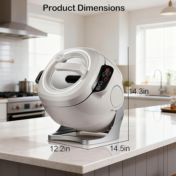 Electric Self Stirring Pot Automatic Cooking Machine 1000W 6L Automatic Pot Stirrer for Cooking 360° Rotating Stir Fry Machine Multi-Function Kitchen Robot for Stewing &amp Frying (White)