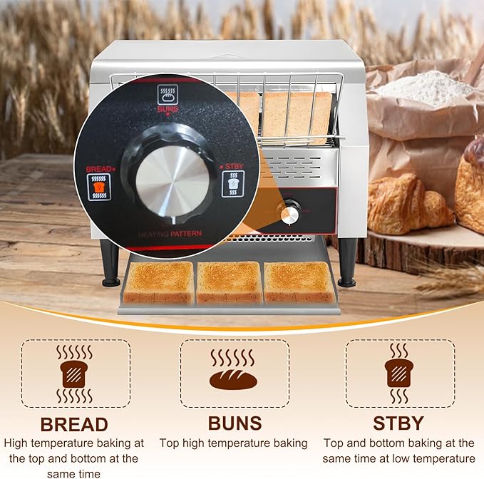 450 Slices/Hour commercial toaster conveyorHeavy Duty Commercial Stainless Steel Restaurant Conveyor Toaster for Bun Bagel Bread110V 2600W