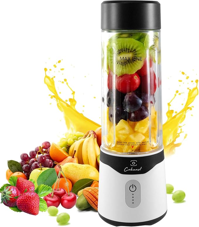 COKUNST 18oz Portable Blender USB Rechargeable Personal Size Blenders Smoothie Blender with 6 Blades for Protein &amp Shakes Mini juicer with Extra Handle Lid for Travel Sports Outgoing Matte bla