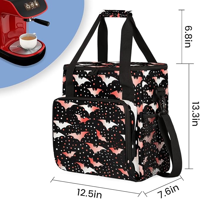Gothic Bat Coffee Maker Carrying Bag Fantastic Bat Travel Storage Bag Compatible with K-Mini or K-Mini Plus Single Serve Coffee Brewer Carrying Case with Multiple Pockets &amp Shoulder Strap