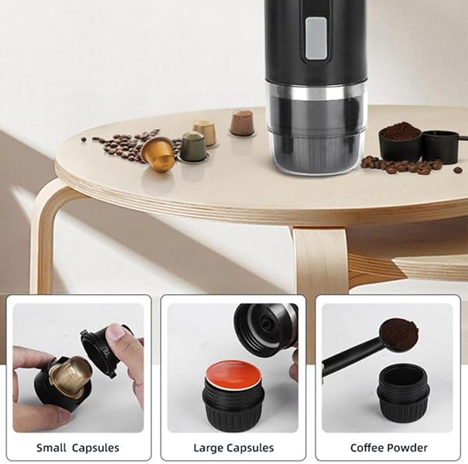 Portable Espresso Machine Electric Coffee Maker with Heating Function 15 Bar 5V Car Coffee Maker Compatible with Coffee Capsules Ground Coffee for Travel Camping Home