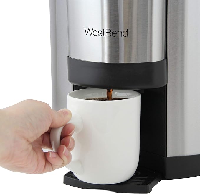 West Bend 57042 Coffee Urn Double Walled Stainless Steel Features Automatic Temperature Control Large Capacity with Fast Brewing and Easy Clean Up NSF Certified 42-Cup Silver