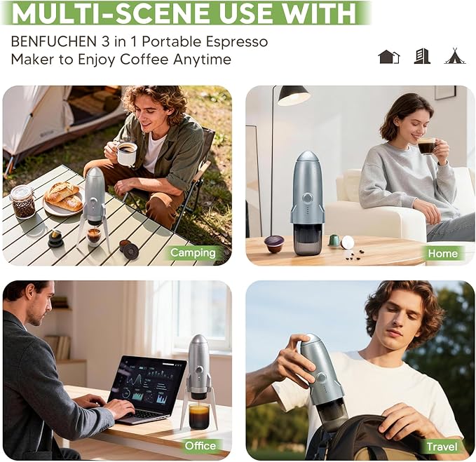 3 in 1 Portable Electric Espresso Machine On the Go with Detachable Coffee Stand Car Coffee Maker Self-Heating with USB-C For Travel Camping and Hiking With Ground Coffee &amp NES PRES*O/DG Pod