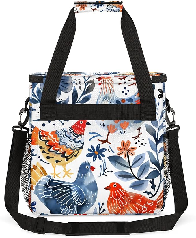 Cute Chicken Coffee Maker Carring Bag Large Insulated Storage Organizer Case Tote Bags with Shoulder Strap for Travel Work Picnic