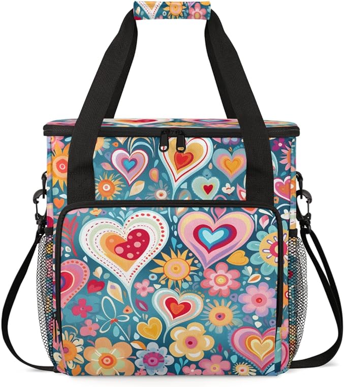 Heart mandala Flower Coffee Maker Carrying Bag Portable Travel Storage Tote Bag Compatible with K-Mini or K-Mini Plus Single Serve Coffee Brewer Carrying Case with Multiple Pockets &amp Shoulder St