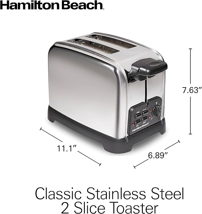 Hamilton Beach Retro Toaster with Wide Slots Sure-Toast Technology Bagel &amp Defrost Settings Auto Boost to Lift Smaller Breads 2 Slice Polished Stainless Steel (22782)