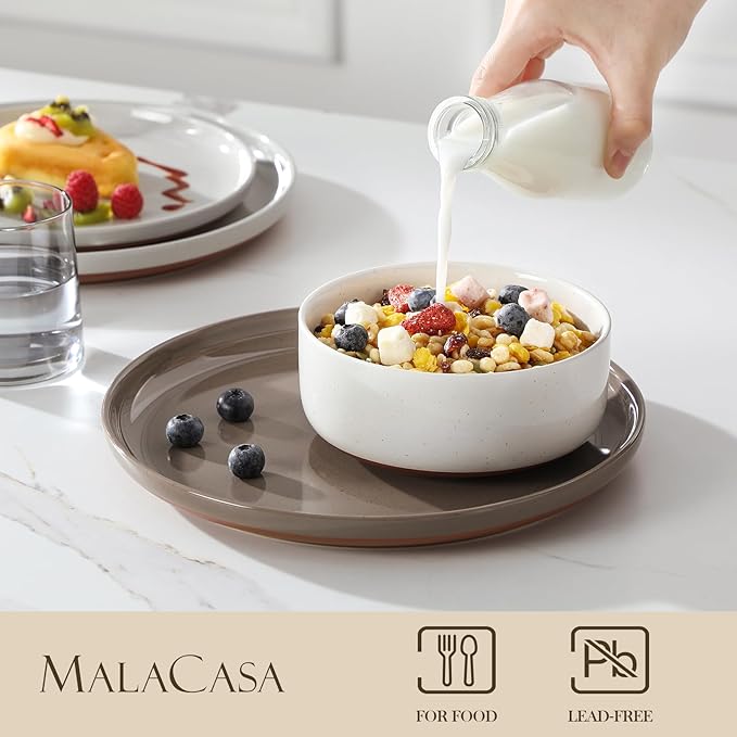 MALACASA Plates and Bowls Sets 12 Pieces Modern Stoneware Dinnerware Set for 4 Kitchen Dinner Set Ceramic Dishware Dishes Set Microwave and Dishwasher Safe Multicolor Series TARA