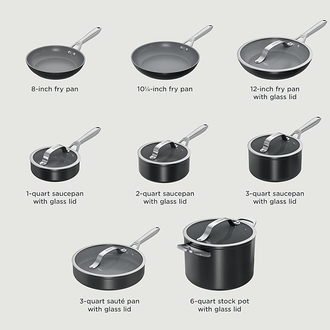 Ninja Ceramic Pro 14-Piece Cookware Set Non-Stick Pots &amp Pans Set with Glass Lids Nontoxic PTFE Free Ceramic Coated Oven Safe All Stovetops &amp Induction Compatible Black CW39014BK