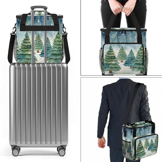 Oil Painting Christmas Tree Coffee Maker Carrying Bag Travel Storage Bag Compatible with K-Mini or K-Mini Plus Single Serve Coffee Brewer Carrying Case with Multiple Pockets &amp Shoulder Strap