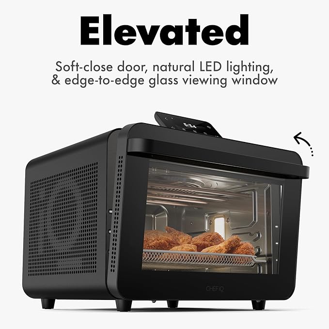 CHEF iQ MiniOven Smart Toaster Oven Air Fryer Combo 11-in-1 Countertop Convection Oven Bake Broil Air Fry Broil Dehydrate 1750W 25 Qt Capacity Fast Cooking with Touchscreen Controls – Black