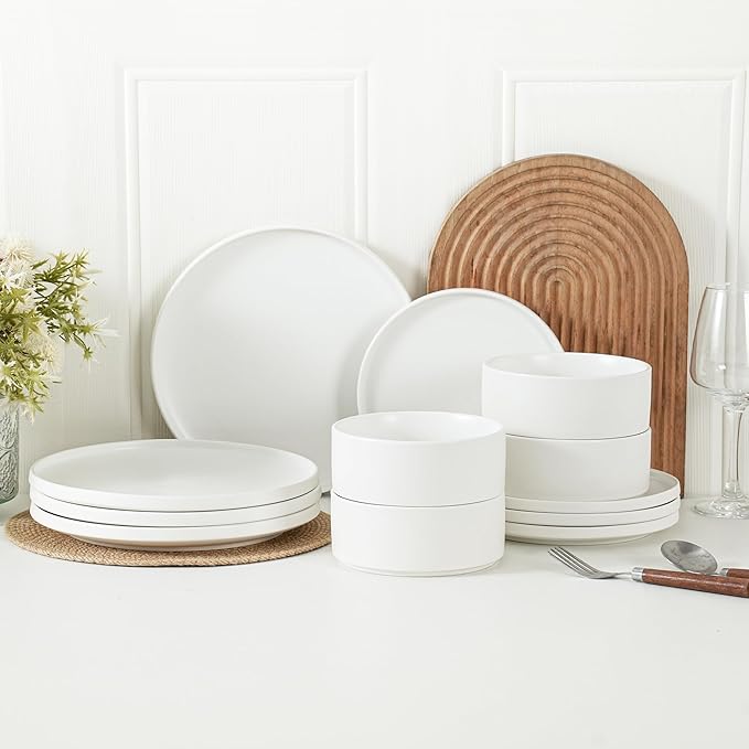 Stoneware Cereal and Soup Bowls Set of 4 6 Inch Matte Glaze Ceramic Bowls for Breakfast &amp Oatmeal Microwave and Dishwasher Safe Matte White