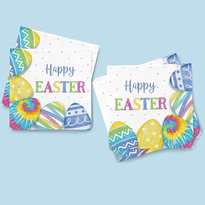 Happy Easter Party Supplies Kit Disposable Dinnerware Includes Paper Dinner Plates Dessert Plates Napkins for Easter party Decorations Serve 50