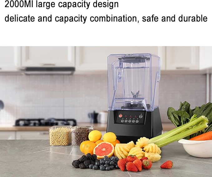 2200W Professional Smoothie Blender 2000mL Stand Blender with Soundproof Shield and 6 Blades Automatic Cleaning Commercial Countertop Blender for Kitchen Fruits Shakes Smoothies
