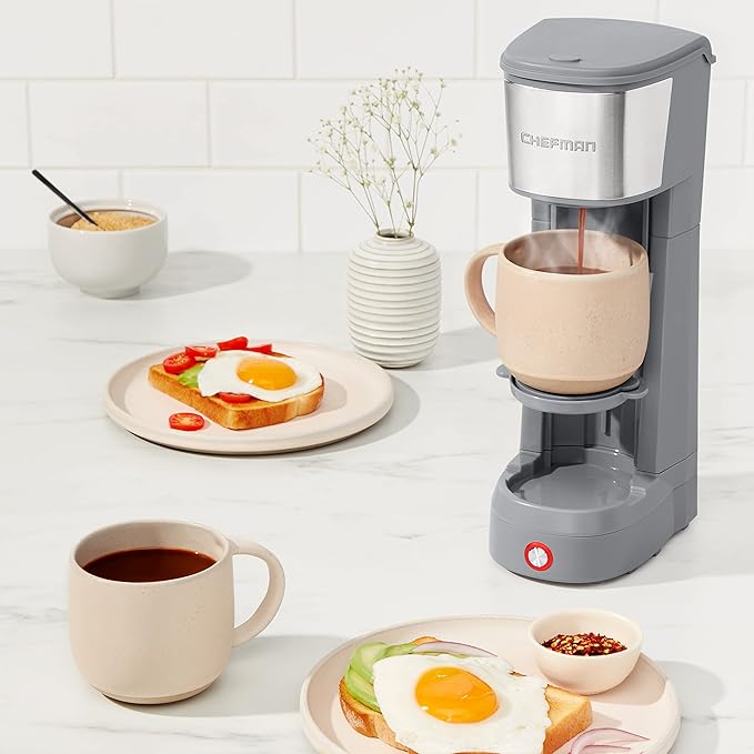 Chefman InstaCoffee Max The Easiest Way to Brew the Boldest Single-Serve Coffee Use Fresh And Flavorful Grounds or K-Cups With A Convenient Built-In Lift Grey