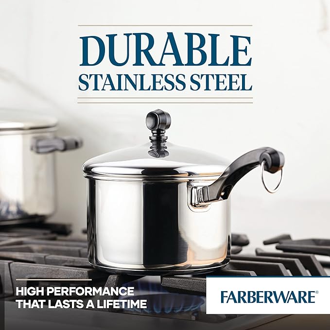 Farberware Classic Stainless Steel 2-Quart Mirror Satin Covered Saucepan Silver