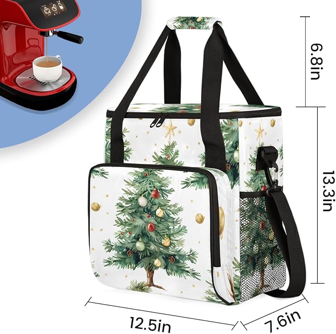 Christmas Tree Coffee Maker Carrying Bag Christmas Festivals Travel Storage Bag Compatible with K-Mini or K-Mini Plus Single Serve Coffee Brewer Carrying Case with Multiple Pockets &amp Shoulder St