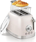 Beige Cute Retro Toaster 2 Slice with 1.58 Wide Slots Bread toaster with Cover and Warm Rack Stainless Steel Toasters with Removable Crumb Tray Preheat Defrost Cancel Function (Cream)