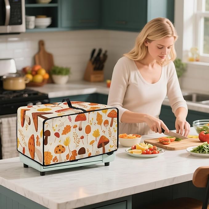 Fallen Leaves Mushroom Toaster Oven Cover Waterproof Air Fryer Compatible for Air Fryer/French Door 360 Air Fryer Toaster Oven Combo With Organizing Side Pockets