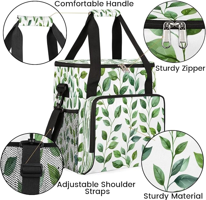 Green Leaf Theme Coffee Maker Carrying Bag Compatible with K-Mini or K-Mini Plus Portable Single Cup Coffee Maker Case with Pockets for K Cup Pods