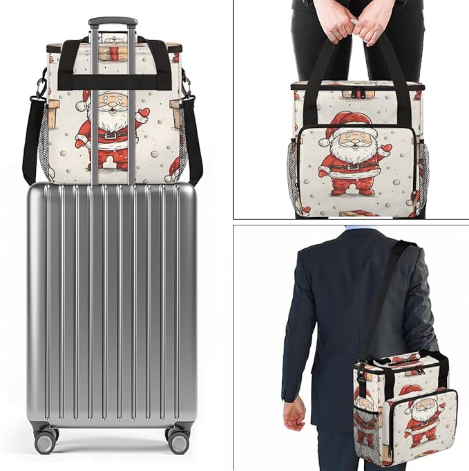 Oil Painting Santa Claus Coffee Maker Carrying Bag Travel Storage Bag Compatible with K-Mini or K-Mini Plus Single Serve Coffee Brewer Carrying Case with Multiple Pockets &amp Shoulder Strap