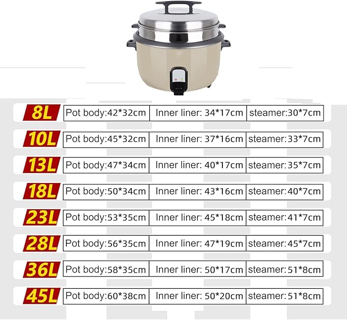 Commercial Large Rice Cooker &amp Food Warmer8-45L Large Rice Cooker with Nonstick Inner PotFast Cooking and 24-Hour Keep Warm Rice CookerOne Color-10L-1600W