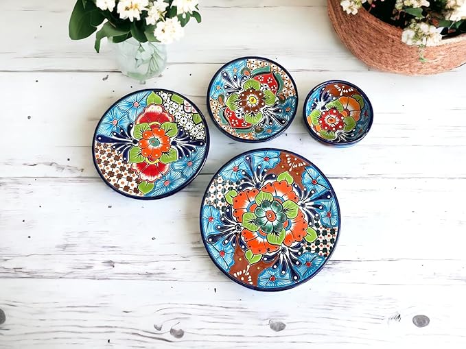 Talavera Dinnerware Set – 24 Piece Hand-Painted Mexican Ceramic Set – Seats 8