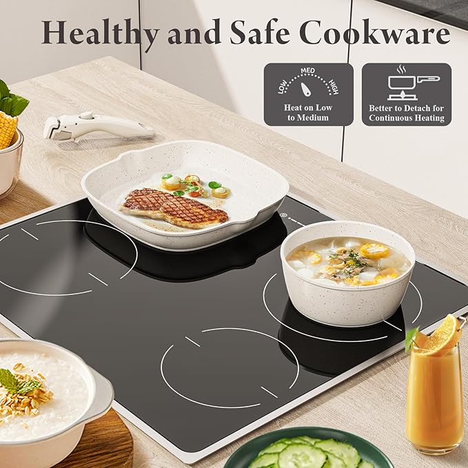 19 Pcs Pots and Pans Set Non Stick Ceramic Cookware Set with Removable Handles Non Toxic Induction Kitchen Cookware Sets RV CookwareDishwasher/Oven Safe PFAS/PTFE/PFOA Free Cream White
