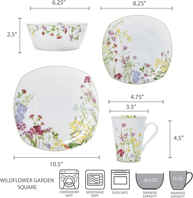 Mikasa Wildflower Garden 16-Piece Dinnerware Set Service For 4