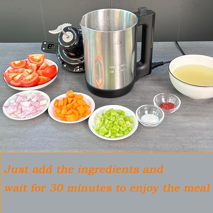 Soup Maker 1.6 L 4 in 1 Multi-Funcation Soup and Smoothie Maker with Smart Control Panel Stainless Hot Soup Maker Electric Makes 2-5 Servings Living for Home Use Black