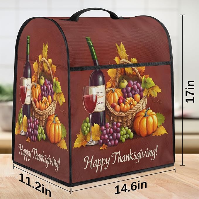 cfpolar Kitchen Aid Mixer Cover Compatible with 6-8 Quarts Thanksgiving Grape Wine Pumpkin Stand Mixer Cover Kitchen Aid Mixers Accessories Appliance Organizer Bag Dust Covers with Zipper Pocket