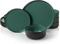 Dinnerware Set 12 Piece Service for 4 Vase and Vessel Ceramic 10.5” Dinner Plates 8.2” Salad Plates and 20 oz Bowls Stoneware Somerset Collection (Black/Jade)