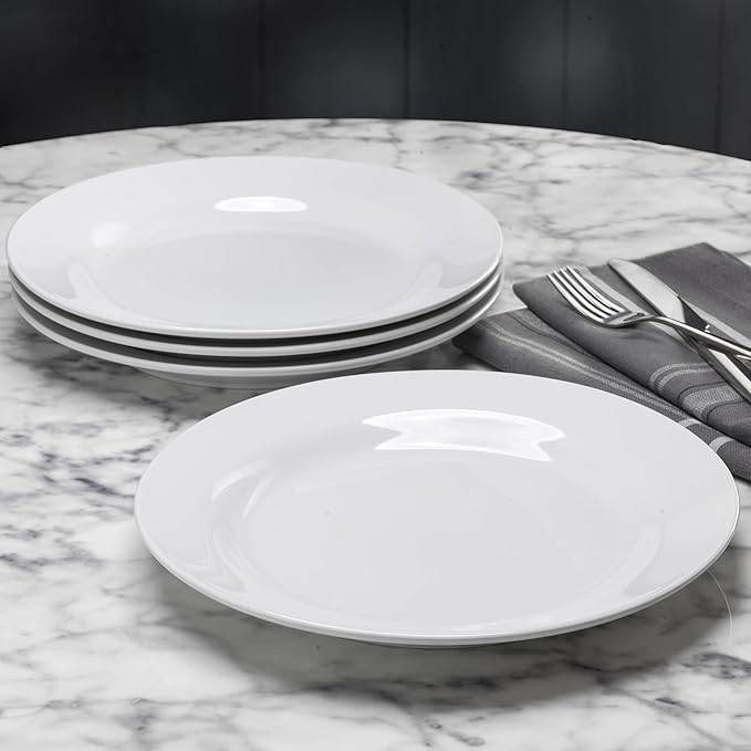 Euro Ceramica MontBlanc 16 Piece Double Bowl Dinnerware Set|TrueWhite PorcelainService For 4 | 4 Piece Entree Bowls Included