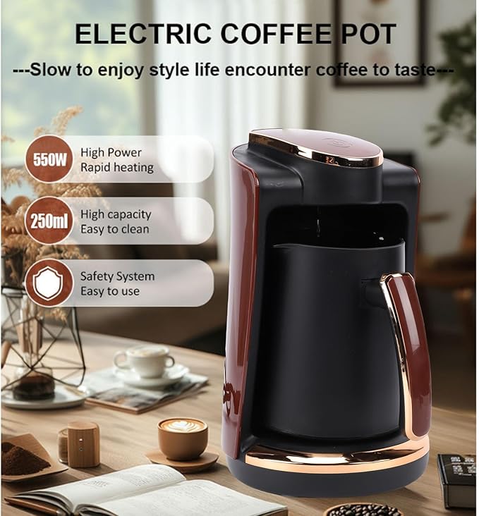 Zerodis 550W Electric Turkish Coffee Maker Machine 250ml Greek Coffee Machine with Traditional Serving Single Cup for Home Office Travel Hot Beverage Brewing