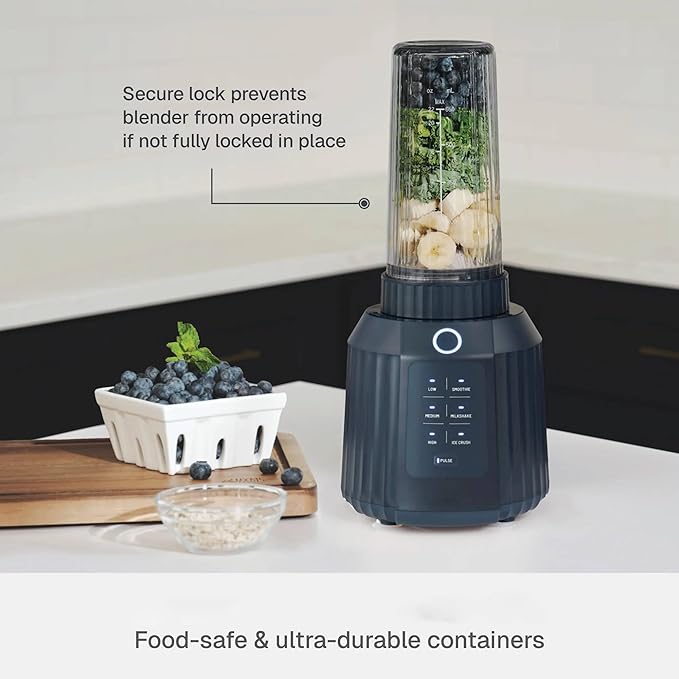 Countertop Blender with Pitcher and To-Go Cup 1100W High-Power Blender Stainless Steel Blade Multiple Speed Settings (Atlantic Blue)