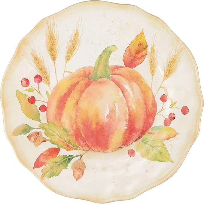 UPware 16 Piece Pumpkin Melamine Dinnerware Sets Outdoor Dishes Set Plates and Bowls Sets Autumn Thanksgiving Decorations Service for 4 Orange