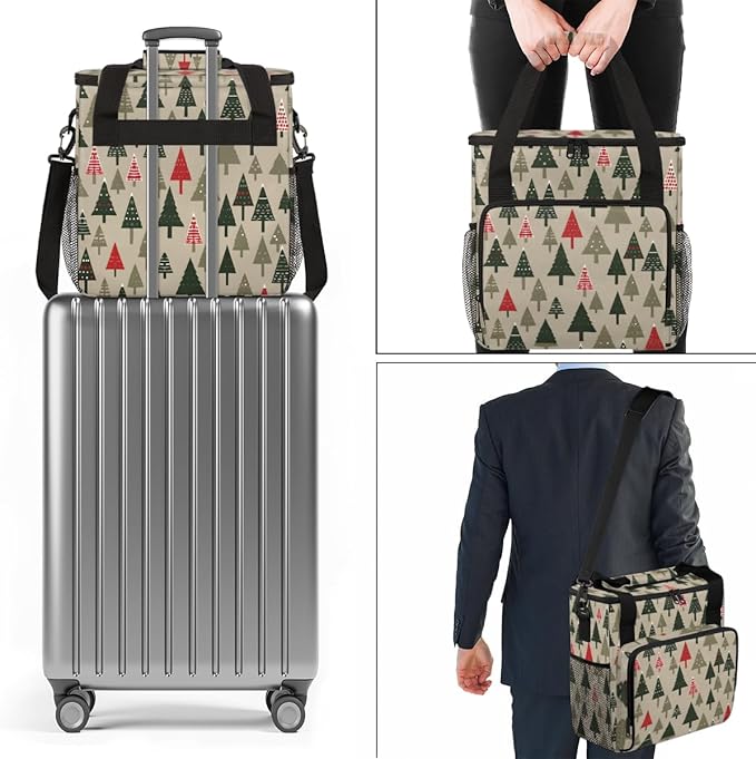 Xmas Tree Coffee Maker Carrying Bag Graffiti Tree Travel Storage Bag Compatible with K-Mini or K-Mini Plus Single Serve Coffee Brewer Carrying Case with Multiple Pockets &amp Shoulder Strap