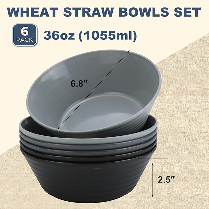 Wrova wheat straw bowls and plates bundle with cups - unbreakable dinnerware sets of 22 - Classic series