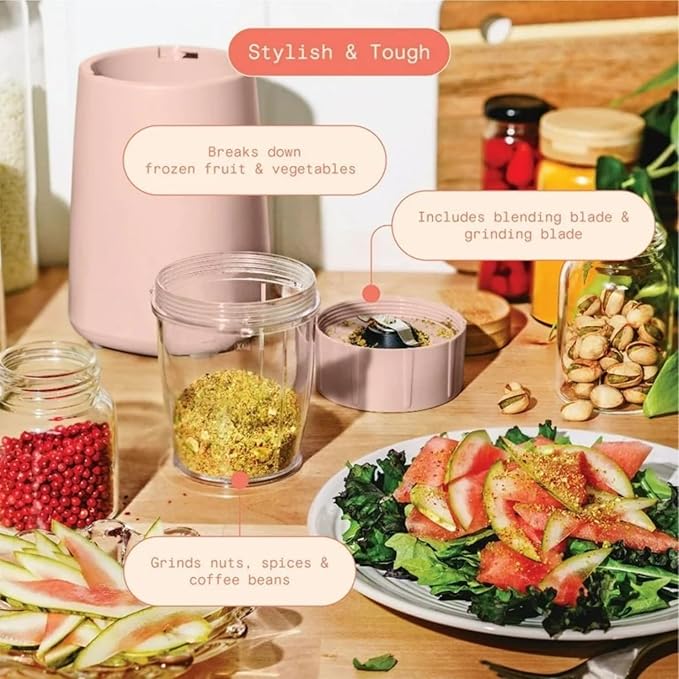 Personal Blender 12-Piece Set 240W Power BPA-Free Dishwasher Safe with Travel Cup and Grinding Blade (Rose)