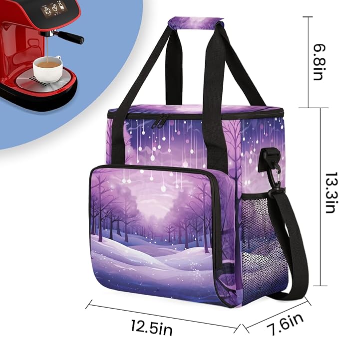 Xmas Tree Coffee Maker Carrying Bag Bright Tree Portable Travel Storage Tote Bag Compatible with K-Mini or K-Mini Plus Single Serve Coffee Brewer Carrying Case with Multiple Pockets &amp Shoulder S
