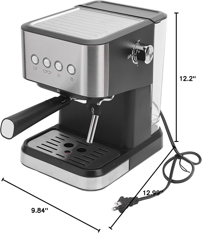 ZJchao Compact Coffee Machine Stainless Steel 20 Bar Coffer Maker Milk Frother Quick Preheat for Cappuccino Latte Home Office (US Plug 110V)