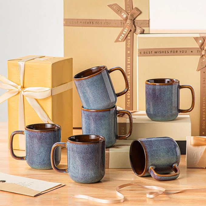 vancasso ONION Ceramic Plates and Bowls Sets 12 Pieces Blue Dinnerware Sets and Coffee Mugs Set of 6 12 oz Coffee Cups Ceramic Stoneware Mugs with Handle for Latte Tea Cappuccino