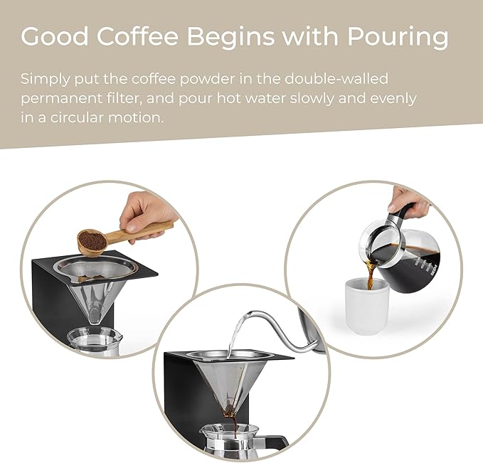 BEEM - Pour Over Coffee Maker 4 Piece Coffee Dripper Machine with Glass Jug Serves up to 4 Cups (0.5L)